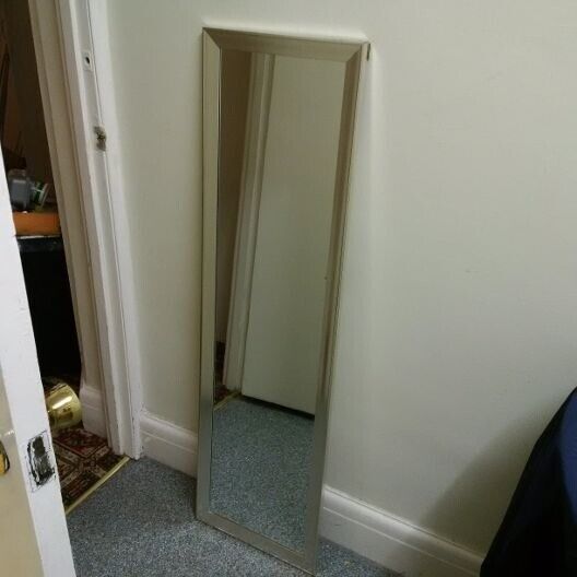 image for long elegant lightweight narrow mirror in silver frame