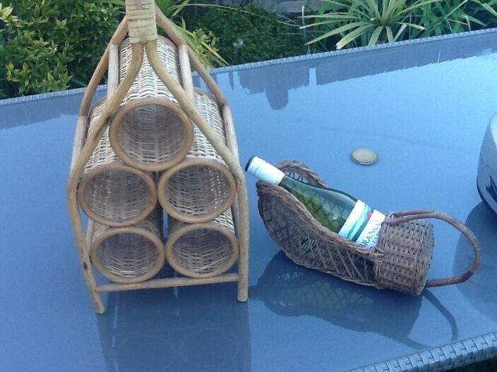 image for unusual vintage wicker portable wine rack and pourer ideal for outdoor dining