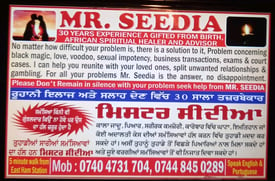 MR SEEDIA is an African spiritual healer and advisor with 30 years of 