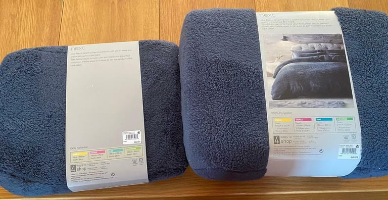 Next Navy Blue Fleece Kingsize Bedding with fitted sheet, BNIB, RRP £69