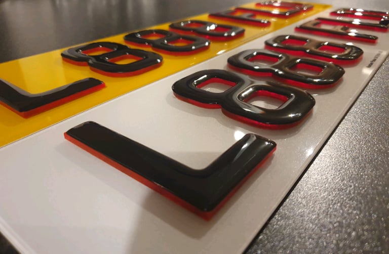 3mm Neon Red 4D Black Gel Car Number Plates  