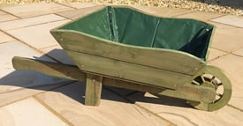 Hand-made Wheelbarrow Planter, treated wood, incl liner + drainage 
