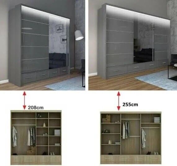 50% Half Price -Brand New Stunning Quality 3/2 Doors Sliding Wardrobe with Mirrors Shelves Rails