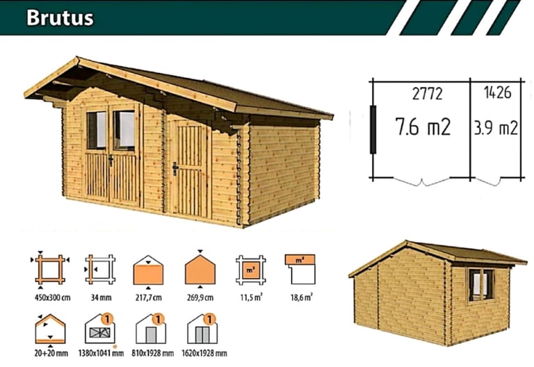 Timber cabin "BRUTUS" 34 4.5x3m - finance available