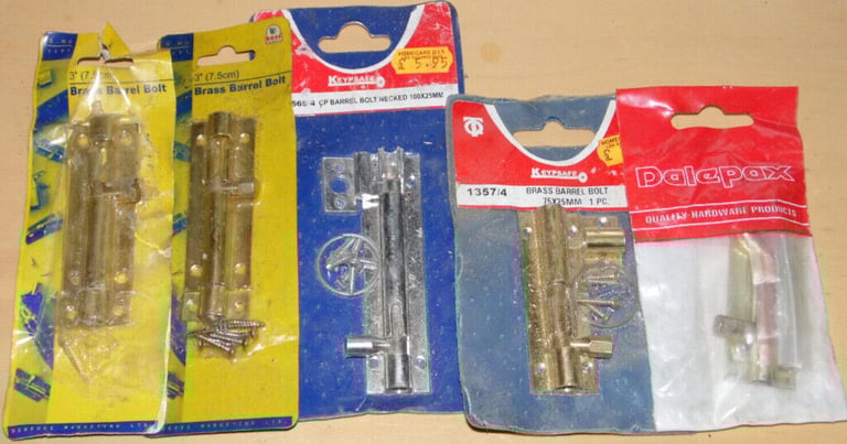 BUNDLE OF BARREL BOLTS STRAIGHT & NECKED BRASS STEEL ALLOY SECURITY DOOR LOCKS