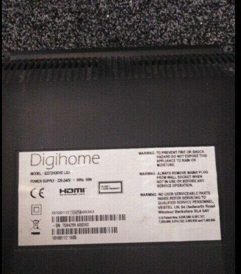 32" INCH DIGIHOME LED TV HD BUILT IN DVD FREEVIEW HDMI USB BLACK SET WITH WALL BRACKET JOB LOT