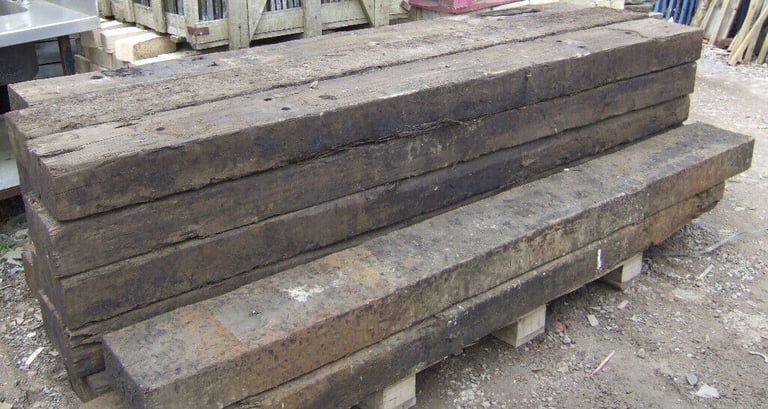 image for Reclaimed Railway Sleepers 8ft 6&quot;/ 2.6m 10&quot; x 5&quot; Garden Wood Border Bed