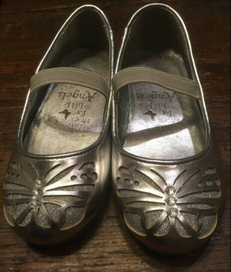 image for TW11 VGC Monsoon Angels Girls Accessorize Flats Shoes Party Wedge Toddler UK 7 Silver