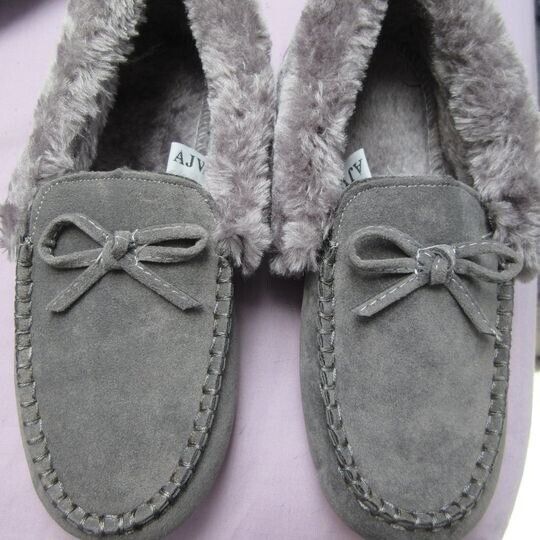 Ladies Grey Moccasin Slippers BRAND NEW