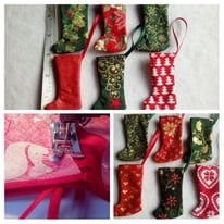 Mini 6 Pack Christmas Stockings.Hand made Tiny Treasures.Ideal Decorations / Gift Wrap 
