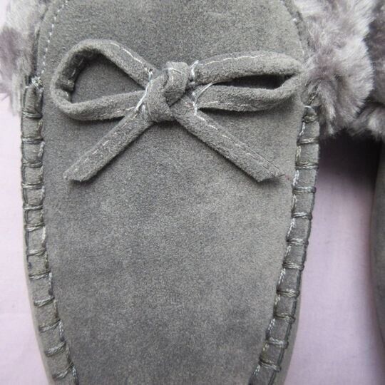 Ladies Grey Moccasin Slippers BRAND NEW