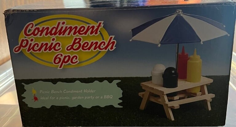 image for Condiment set. Brand new and unused six piece picnic bench 