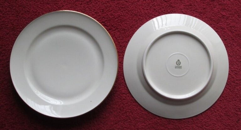 image for DINNER PLATES, SET OF 5 - 'MOSCHENDORF BAVARIA' - BEIGE GOLD COLOURED TRIM, GC