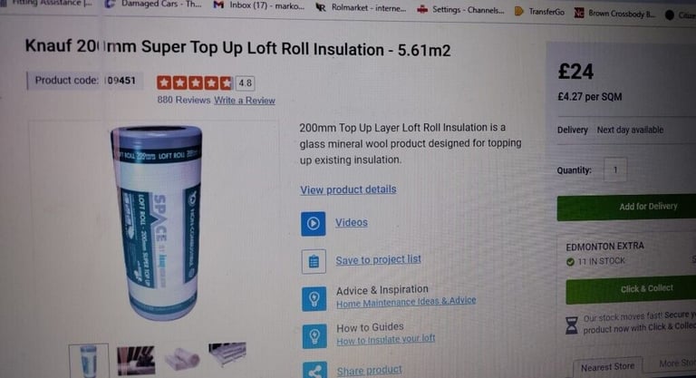 Insulations Loft Roll Insulation 200mm - 6.84 SQM 