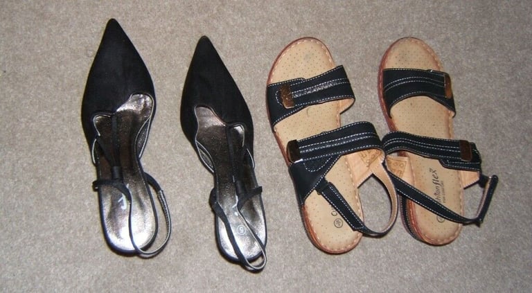 image for Ladies Slingback Heeled Shoes, Size 5 and Ladies Sandals, Size 6, both in Black