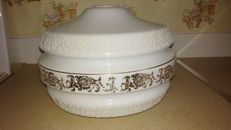 Vintage 1970's Round Decorative Glass Ceiling Hanging Light Shade 11.5 inch diameter x 9 inch high