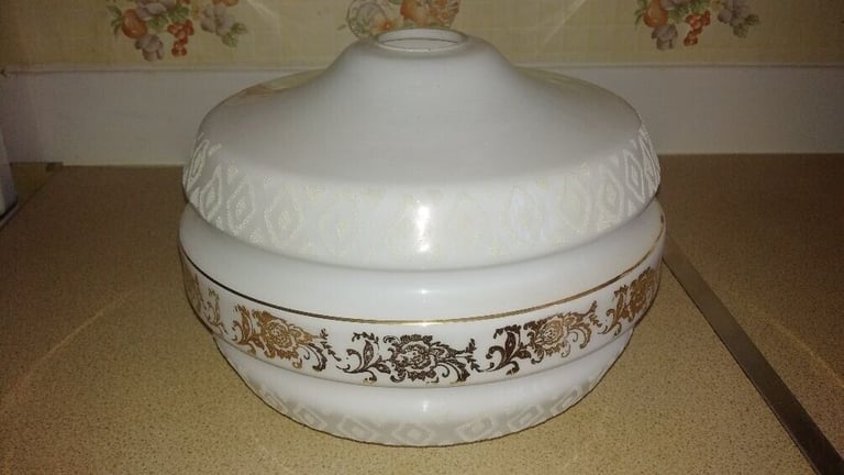 Vintage 1970's Round Decorative Glass Ceiling Hanging Light Shade 11.5 inch diameter x 9 inch high