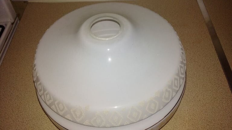 Vintage 1970's Round Decorative Glass Ceiling Hanging Light Shade 11.5 inch diameter x 9 inch high