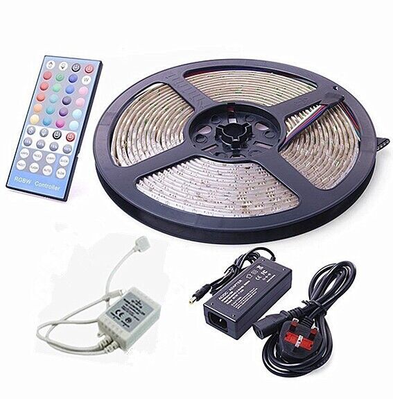 12V 5 Meters RGBW LED Strip Light + Remote Control + Power Supply, Multiple Colours
