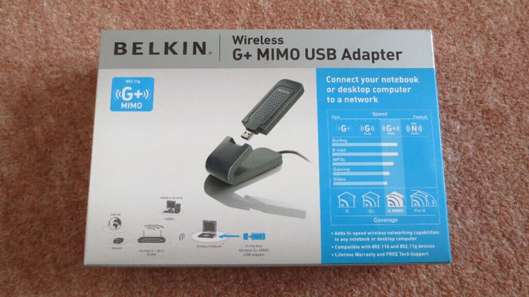 Brand New Belkin Wireless Network G+ Mimo USB Adapter