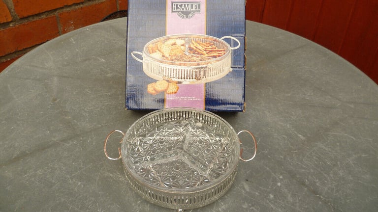 image for H.Samuel | Silver Plated Hors D'oeuvre Glass Dish | New | Boxed