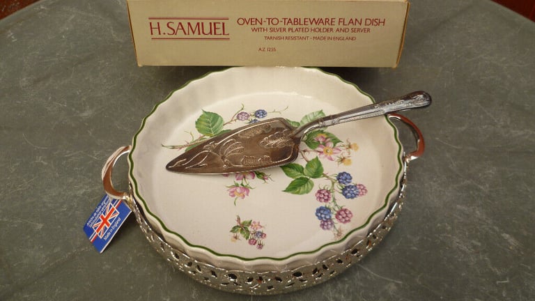 image for H.Samuel | Silver Plated Oven-To-Tableware Flan Dish With Server | New | Boxed