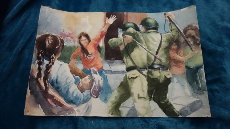 From Peru. Vintage original watercolour painting. Early 1990s. Untitled/Unknown artist. 