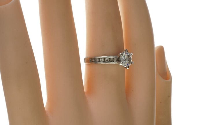 AE-STERLING SILVER - Crystal Silver Cocktail Ring Size 'N 1/2' 2.8 Grams