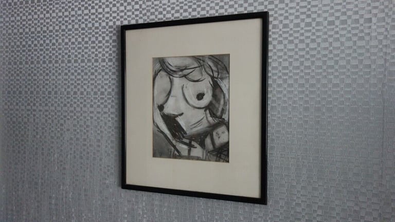 Unknown artist/ Untitled - Early 1990s framed original charcoal drawing