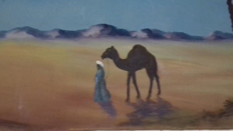 UNIQUE OIL PAINTING OF A DESERT SCENE ON CANVAS
