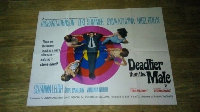 image for rare 1967 quad cinema poster deadlier than the male richard johnson elke sommer