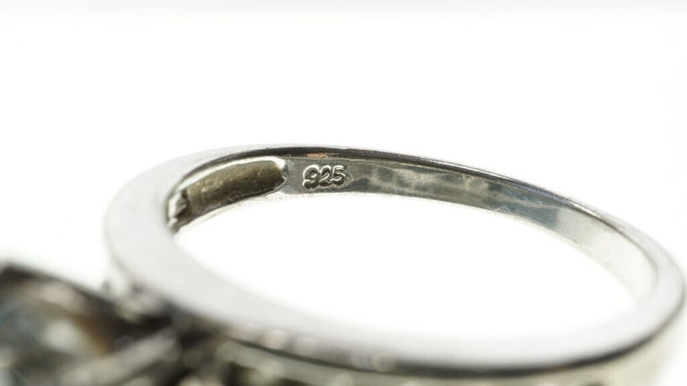 AE-STERLING SILVER - Crystal Silver Cocktail Ring Size 'N 1/2' 2.8 Grams