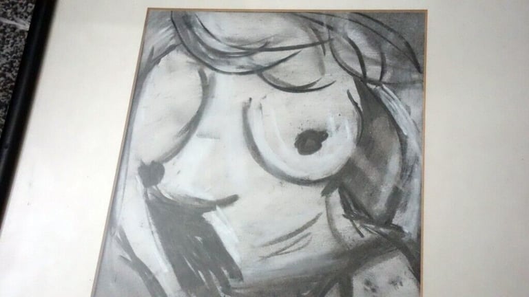 Unknown artist/ Untitled - Early 1990s framed original charcoal drawing