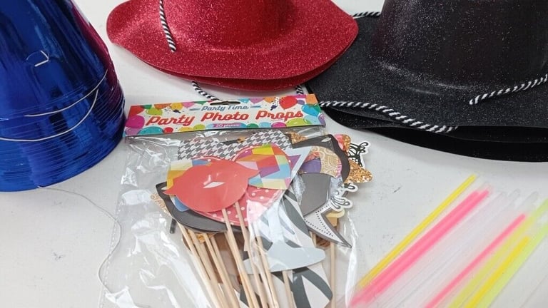 Party items. Hats masks blowers etc . As new