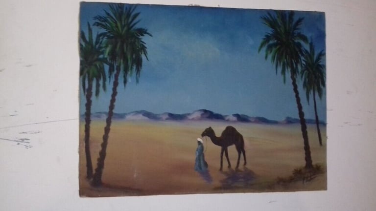 UNIQUE OIL PAINTING OF A DESERT SCENE ON CANVAS