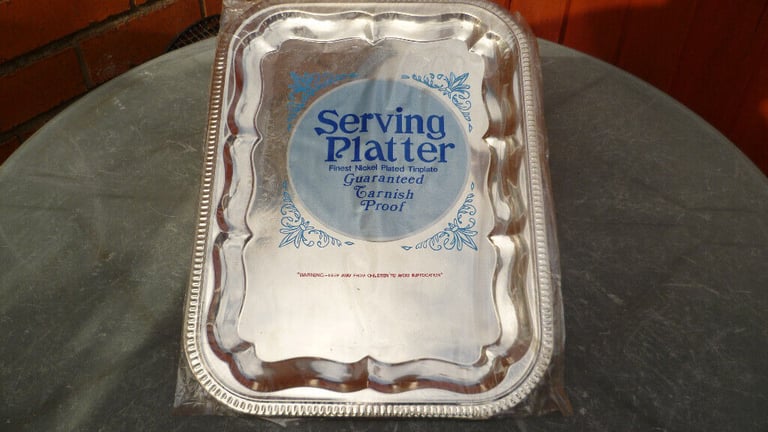 image for 2 Pack Serving Platter | Finest Nickel Tarnish Proof Tinplate Set | New | Sealed