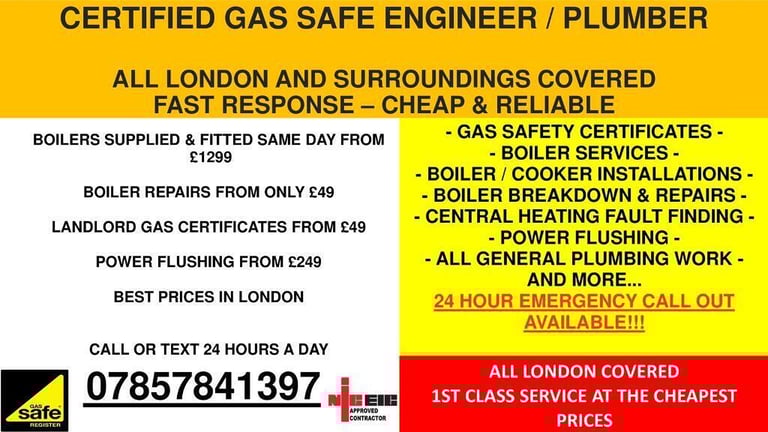 image for GAS SAFE 🔥 ALL LONDON Heating Engineer Plumber Boiler Install Breakdown Repair Service Certificate