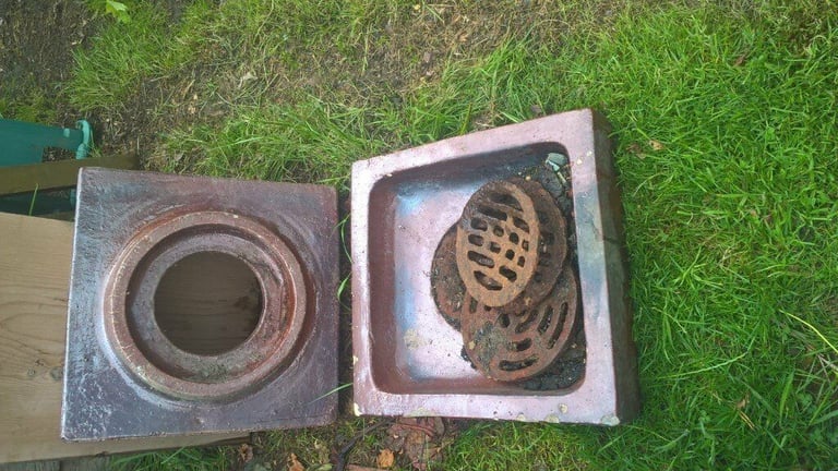 Salt glazed  Gully - Stone With Original Cast Iron Centre, Reclaimed - Choice of 2