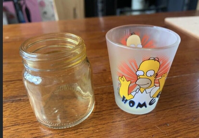 2x Shot Glasses - Simpson’s Homer Simpson & Yellow ‘Shots’ Script Pair Joblot