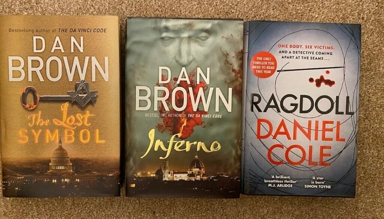 image for Dan Brown and Daniel Cole, three hardcover books in excellent condition