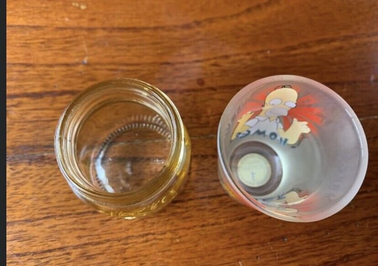 2x Shot Glasses - Simpson’s Homer Simpson & Yellow ‘Shots’ Script Pair Joblot
