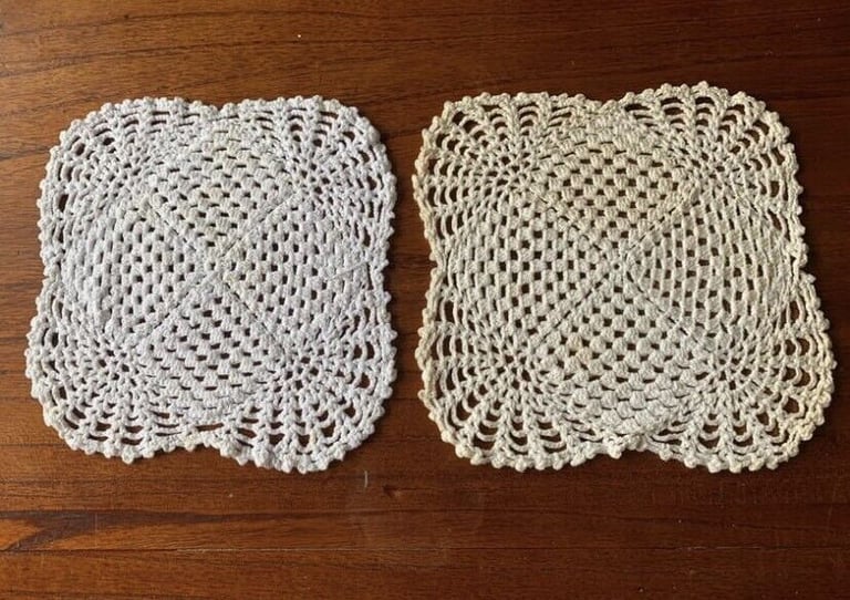 image for Pair Of Vintage White Cream Irish Handmade Cotton Lace Crochet Doilies Placemats