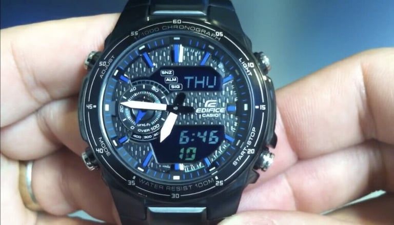 NEW CASIO Edifice EFA-131 Digital Analogue Watch Black Metal Strap Analog