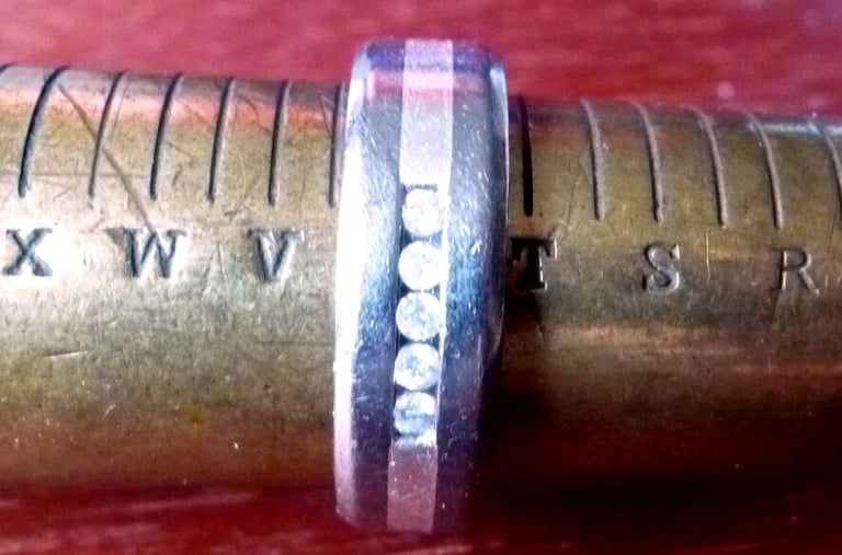 TITANIUM RING with 5 CHANNEL SET DIAMONDS - PRE-OWNED - SIZE T+ - NEEDS A POLISH
