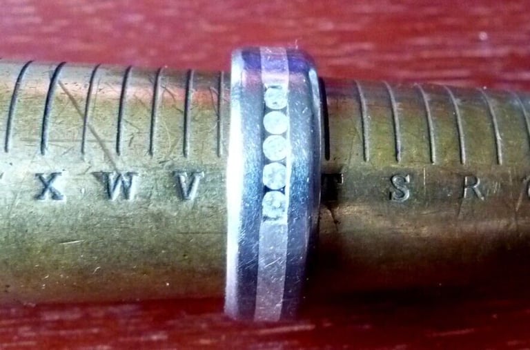 TITANIUM RING with 5 CHANNEL SET DIAMONDS - PRE-OWNED - SIZE T+ - NEEDS A POLISH