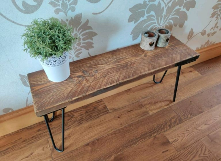 Rustic Bench, with Steel Hairpin Legs 