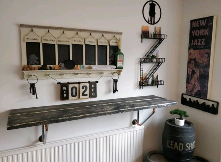 Rustic Wall Mounted Breakfast Bar, supported by Copper Pipe Brackets 