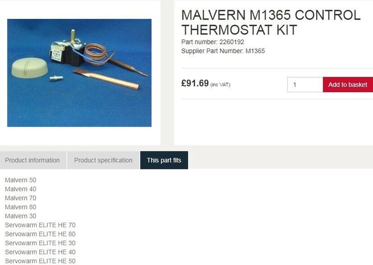 boiler thermostat, dual sensor with high limit.  for unvented cylinders 