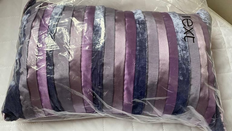 image for NEXT Purple Velvet Stripe Cushion, BNWT