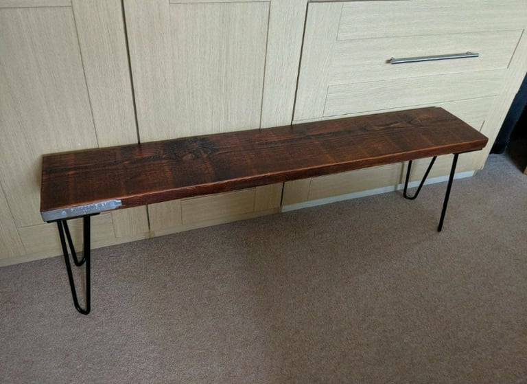 Rustic Bench, with Steel Hairpin Legs 